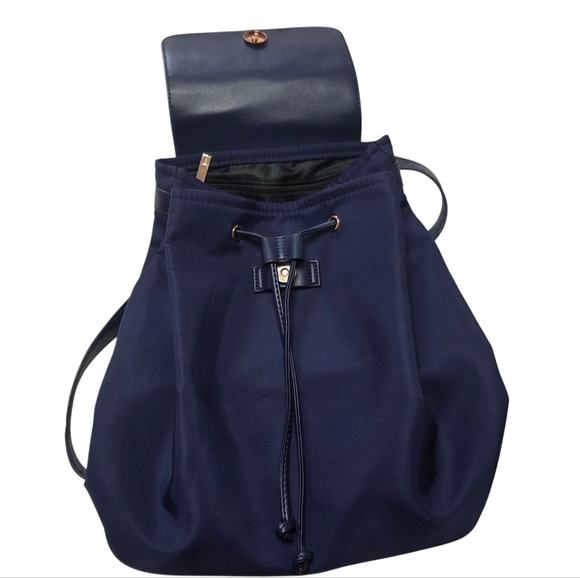 Ted Baker London Navy Nylon Drawstring Backpack Flap Top Handle Mini Bag - Picture 9 of 12